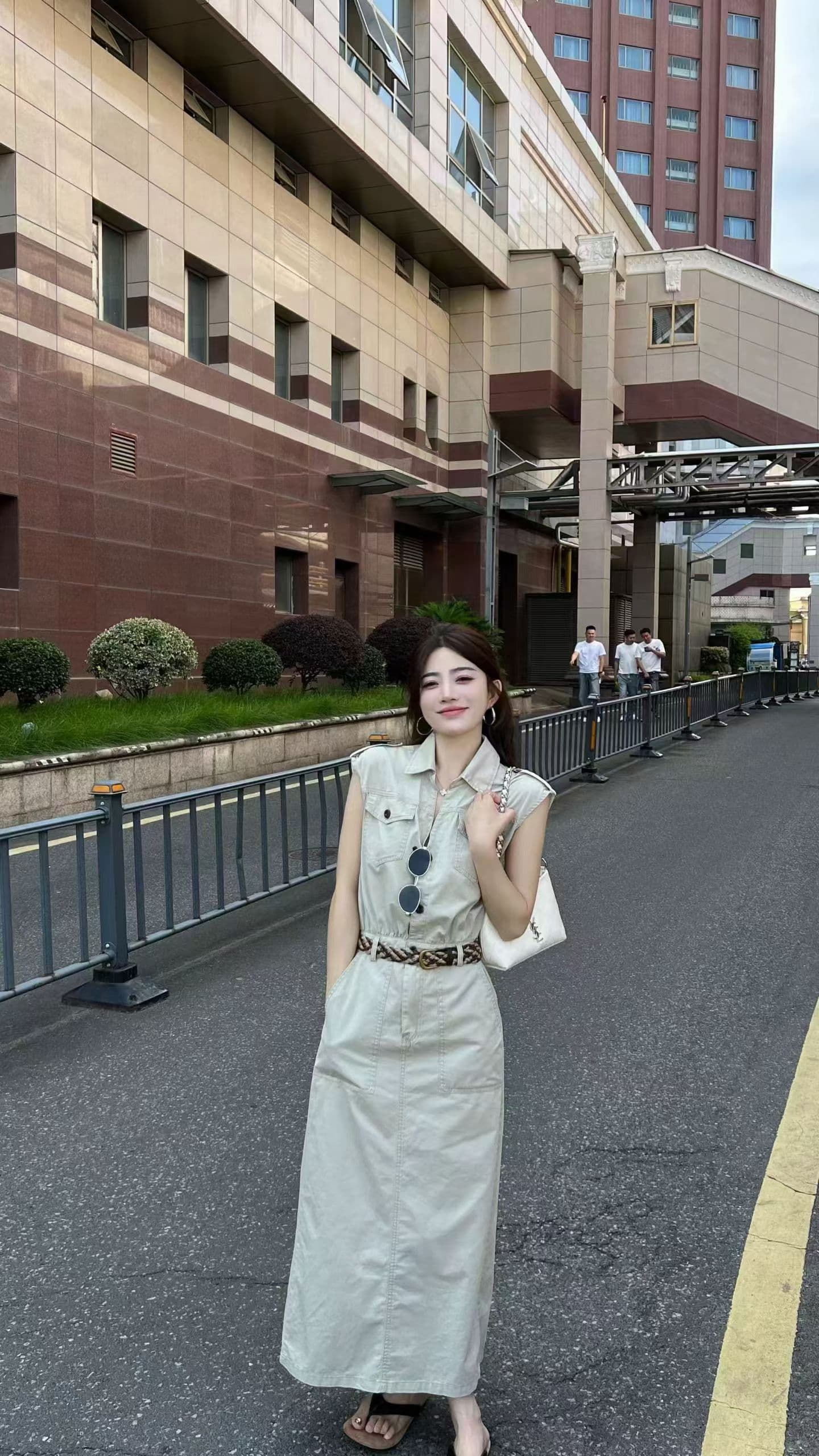 새로운 한국 스타일 패션 품격 다용도 슬림해 보이는 캐주얼 Feifei 소매 데님 드레스 벨트 투피스 세트 상세 이미지 3