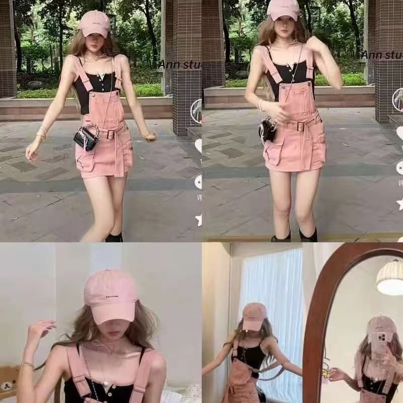 A 나이 나이 잉크 데뷔 달콤한 차가운 알몸의 분말 연인 핫걸 멜빵 바지 여성 의류 블랙 분말 절묘한 슬립 세트 이미지 5