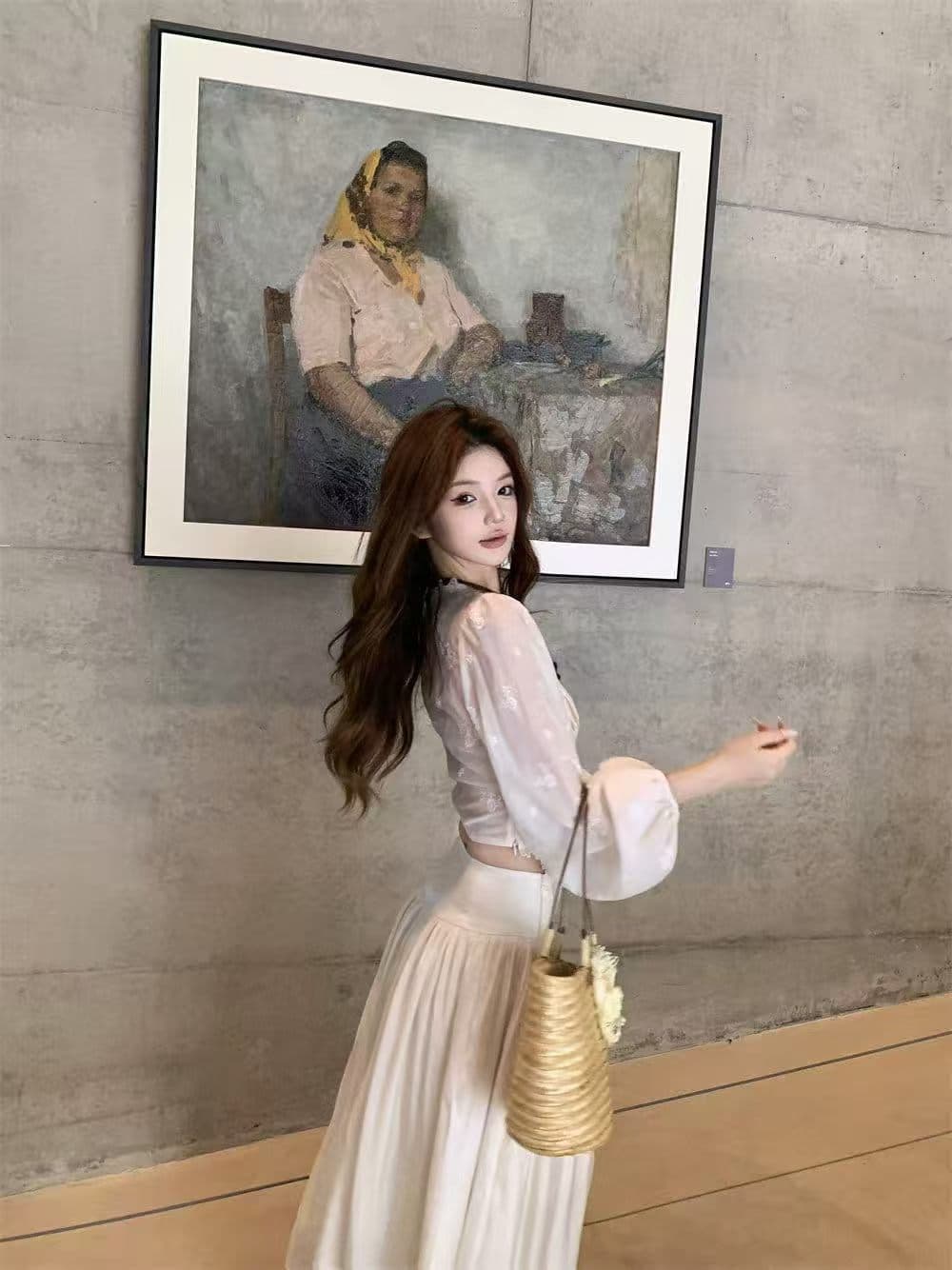 프랑스식 낭만주의 바람 레이스 투피스 세트 봄 무거운 작업 품격 긴팔 맨위 반신 스커트 우아함 고급 센스 세트 이미지 3