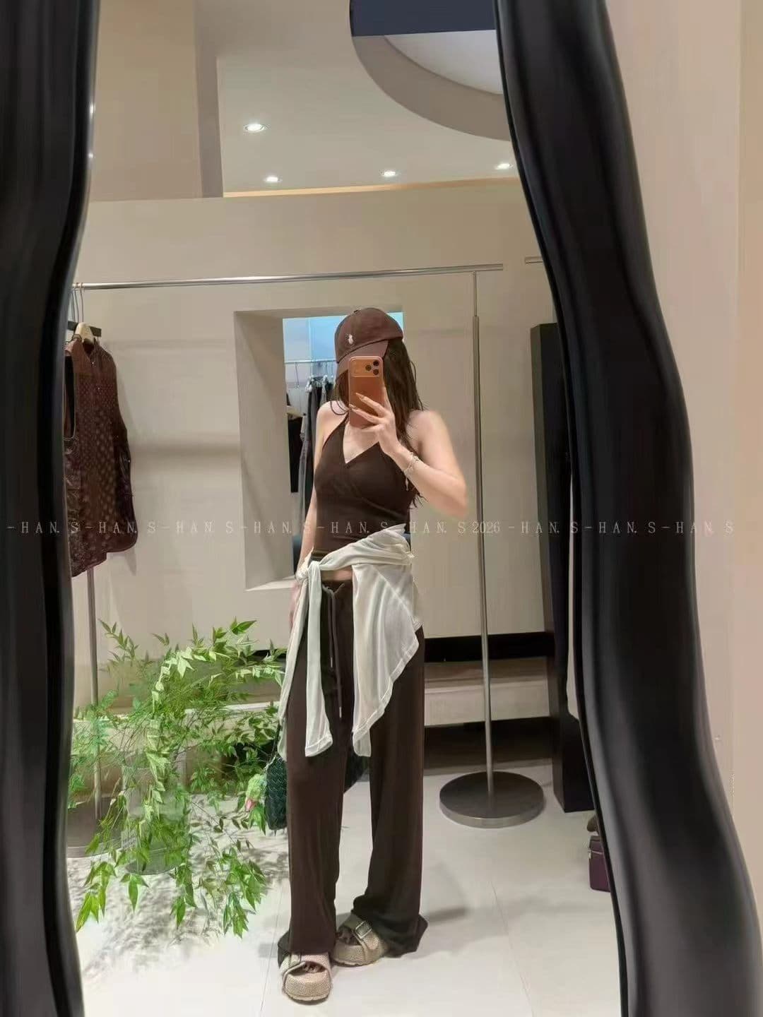 한 부서 슈퍼 화재 패션 핫걸 섹시함 캐미솔 얇은 자외선 차단 오픈 가디건 허리밴드 와이드 레깅스 바지 3종 세트 상세 이미지 5