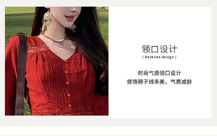 실사 빨간색 세트 여성 드레스 해변가 휴가 신강 여행 Gan 칭하이 호 사막 착용 가져 가라. 상세 이미지 32