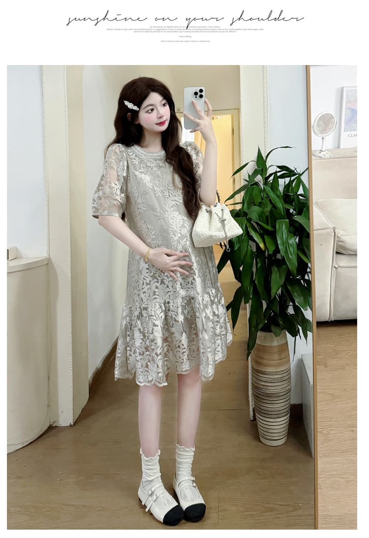 실사 작은 샤넬 스타일 샴페인 자카드 프랑스식 고급 절묘한 품격 루즈핏 표지 배 슬림해 보이는 출산 스커트 상세 이미지 16