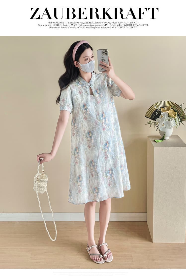 실사 드레스 임신 엄마 외출용 새로운 중식 치마 작은 키 루즈핏 여름 섹션 꽃무늬 치파오 상세 이미지 14
