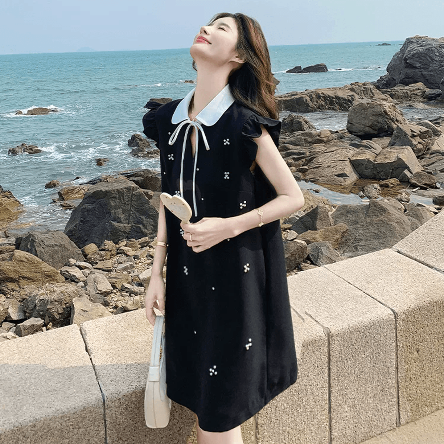 천 골드 작은 샤넬 스타일 Feifei 소매 비즈 박기 여성 드레스 여름 2026 품격 아름다운 자이언트 잘 생긴 고급 센스 출산 스커트 이미지 4