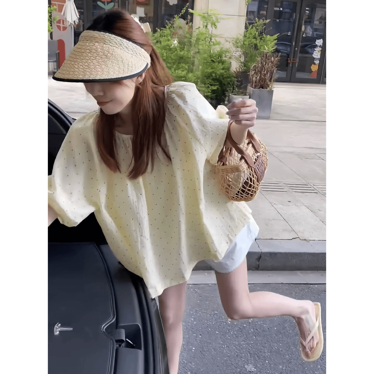 여름 아름다운 패션 달콤함 도트 무늬 루즈핏 얇은 스타일 셔츠 품격 슬림해 보이는 캐주얼 임산부 투피스 세트 이미지 3