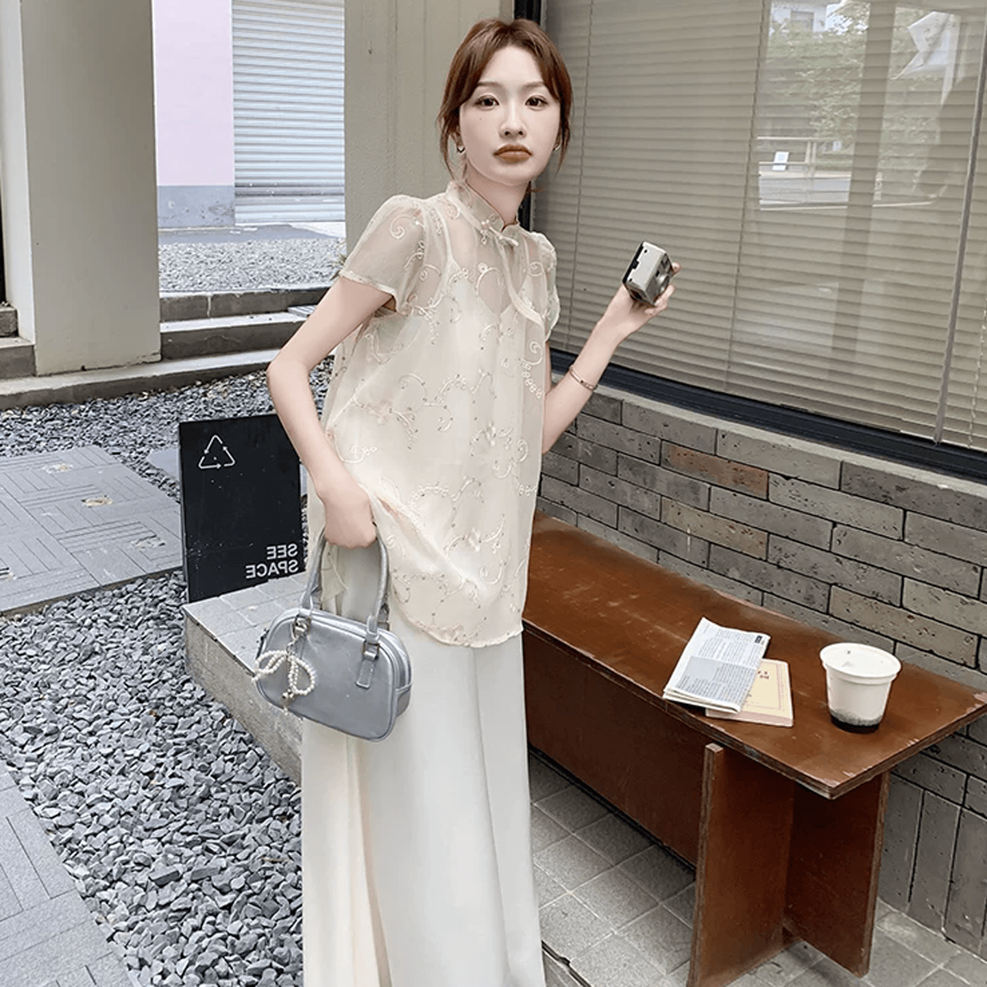 우아함 품격 보여주기 꽃 블라우스 드레스 여름 새로운 슬림해 보이는 새틴 슬립 드레스 임산부 투피스 세트 상세 이미지 7