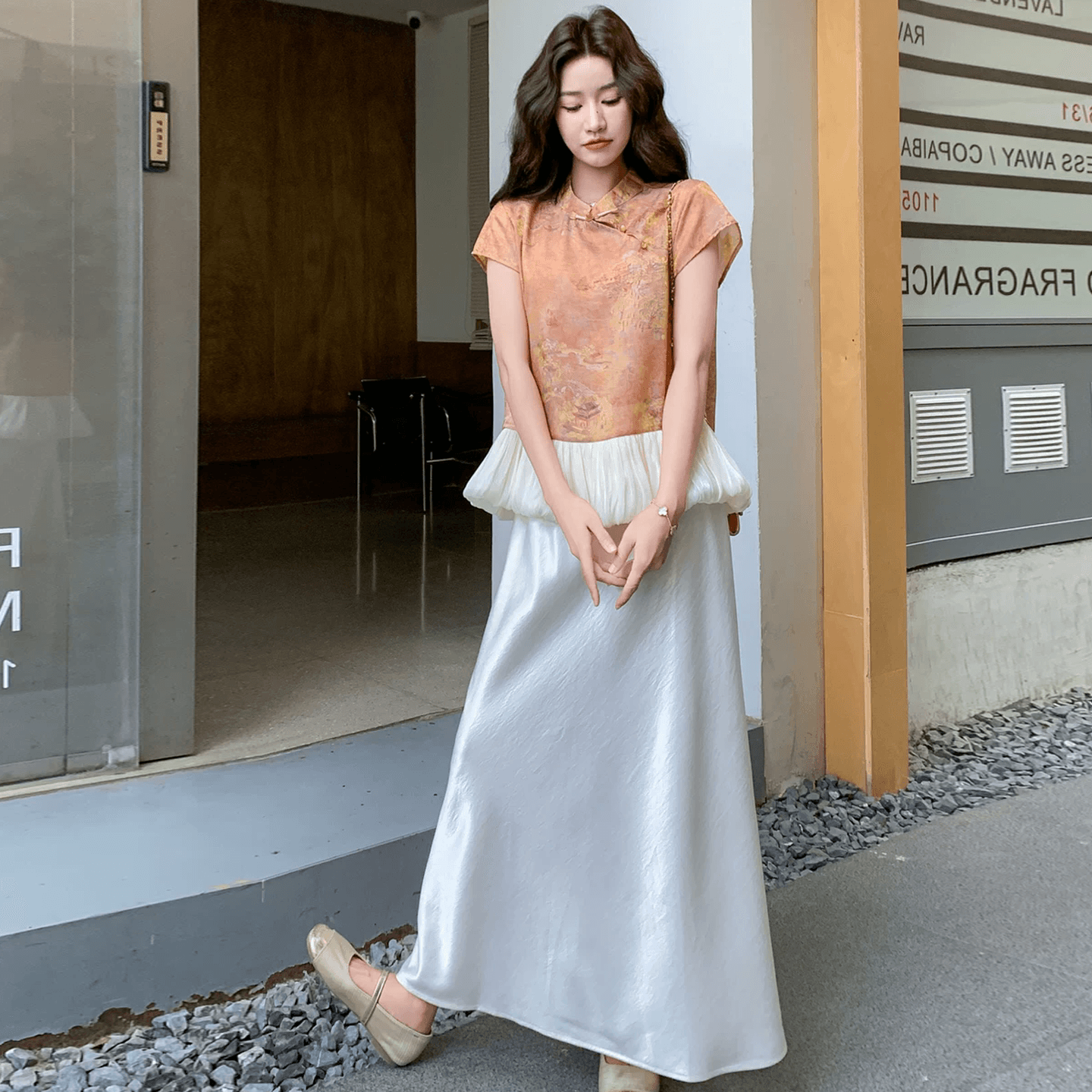 고급 센스 새로운 중식 품격 2026 여름 새로운 헤일로 염색 바람 꽃밭 맨위 반신 스커트 임산부 투피스 세트 상세 이미지 13