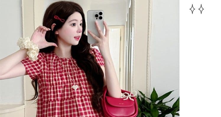 실사 지금 새로운 여름 드레스 새로운 디자인 센스 임산부 체크무늬 맨위 루즈핏 여름 임산부 반신 치마 세트 상세 이미지 12