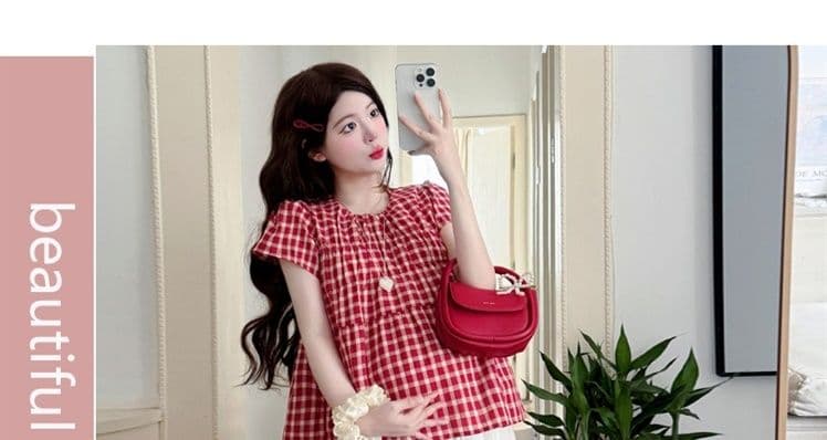 실사 지금 새로운 여름 드레스 새로운 디자인 센스 임산부 체크무늬 맨위 루즈핏 여름 임산부 반신 치마 세트 상세 이미지 18