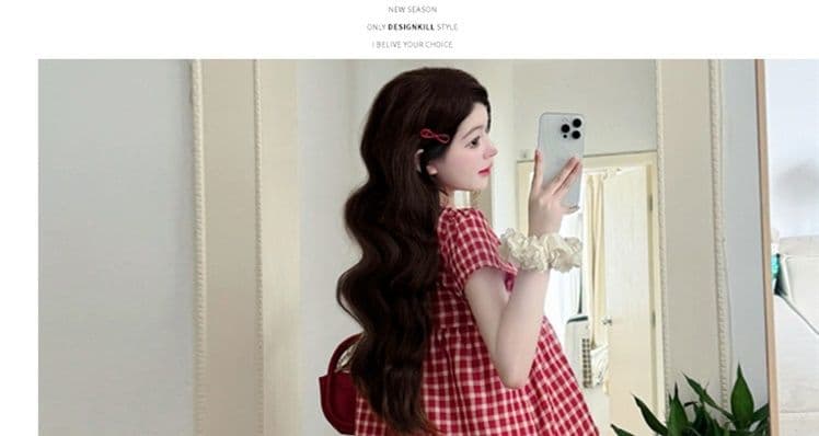 실사 지금 새로운 여름 드레스 새로운 디자인 센스 임산부 체크무늬 맨위 루즈핏 여름 임산부 반신 치마 세트 상세 이미지 42