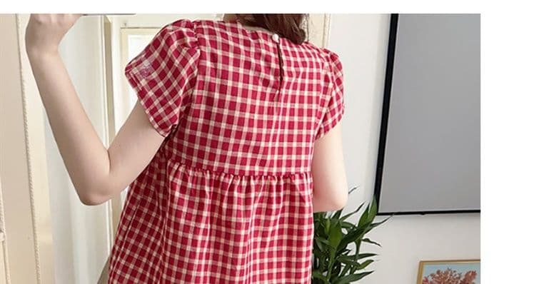 실사 지금 새로운 여름 드레스 새로운 디자인 센스 임산부 체크무늬 맨위 루즈핏 여름 임산부 반신 치마 세트 상세 이미지 48