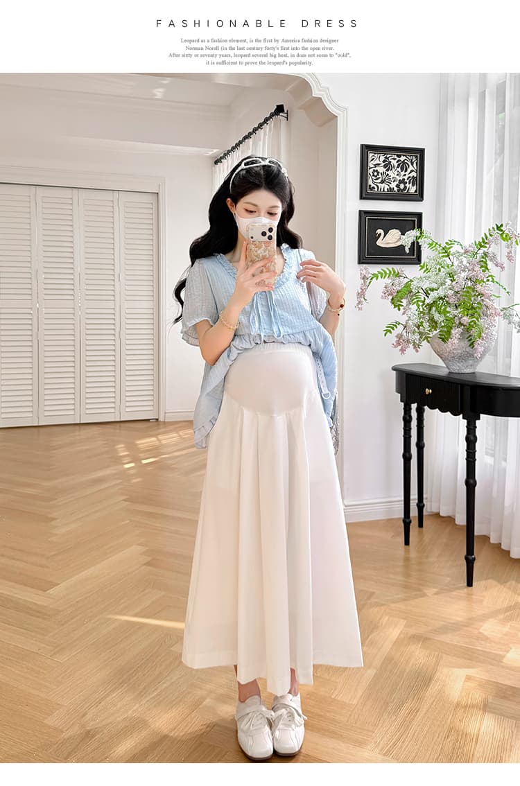 실사 신제품 임산부 여름 다용도 베이비 돌 반팔 루즈핏 맨위 없음 복부 지지 반신 치마 세트 상세 이미지 19