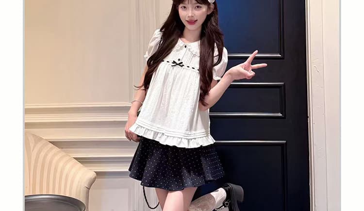 신제품 지금 출산 착용 새로운 여름 달콤함 베이비 칼라 거품 소매 셔츠 화이트 맨위 도트 무늬 치마 세트 상세 이미지 26