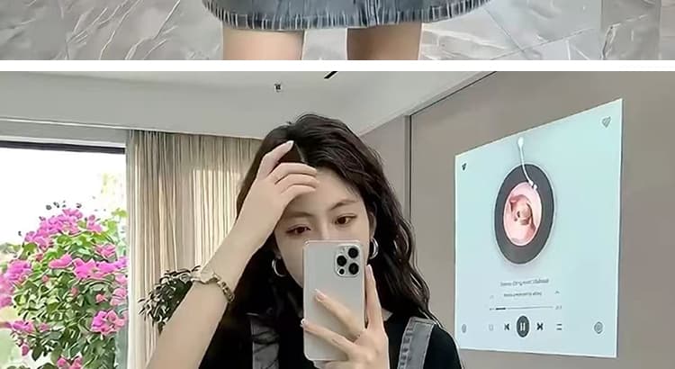 신제품 지금 여름 새로운 출산 착용 항구 바람 작은 대중 디자인 센스 워싱 데님 멜빵 바지 연령 감소 투피스 세트 상세 이미지 19