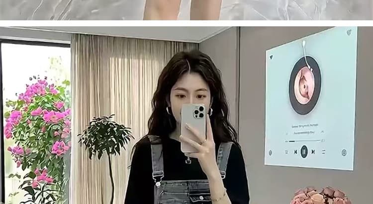 신제품 지금 여름 새로운 출산 착용 항구 바람 작은 대중 디자인 센스 워싱 데님 멜빵 바지 연령 감소 투피스 세트 상세 이미지 24