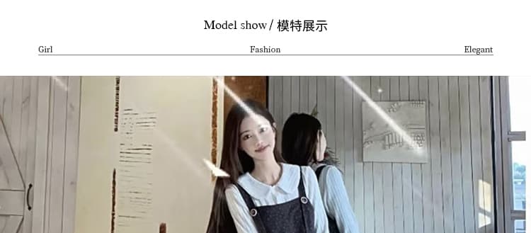 가을 새로운 출산 착용 도트 무늬 멜빵 점프 슈트 치마 세트 2026 슈퍼 잘 생긴 기본 셔츠 롱 스커트 투피스 세트 상세 이미지 14