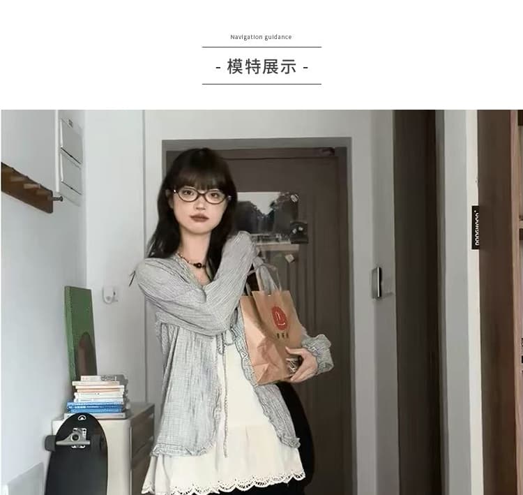 가을 임신 기간 착용 가져 가라. 2026 새로운 프랑스식 맨위 프릴 셔츠 카디건 코트 조끼 출산 착용 세트 상세 이미지 14