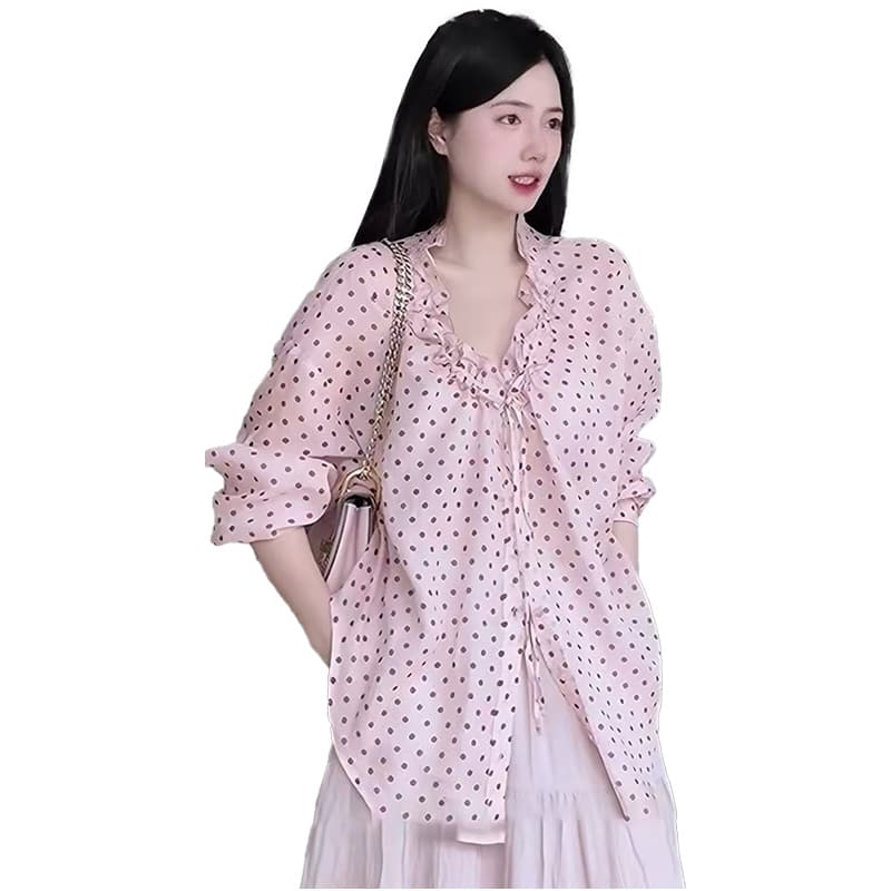 임산부 가을 의상 새로운 패션 나가라. 연령 감소 도트 무늬 셔츠 맨위 루즈핏 표지 배 임산부 반신 스커트 투피스 세트 이미지 5