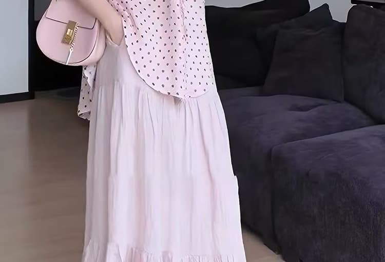 임산부 가을 의상 새로운 패션 나가라. 연령 감소 도트 무늬 셔츠 맨위 루즈핏 표지 배 임산부 반신 스커트 투피스 세트 상세 이미지 26