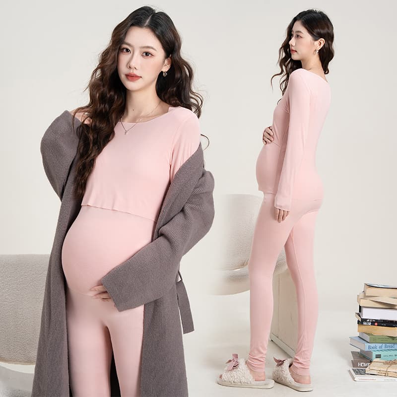 임산부 가을 의상 맨위 봄과 가을 인사이드 가져 가라. 긴팔 임산부 수유 속옷 기본 셔츠 출산 착용 가을 의상 세트 이미지 4