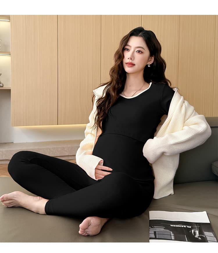 임산부 가을 의상 롱 바지 세트 순면 맨위 출산 후 먹이주기 잠옷 봄 가을 수유 따뜻한 옷 가을 겨울 달 서비스 상세 이미지 26