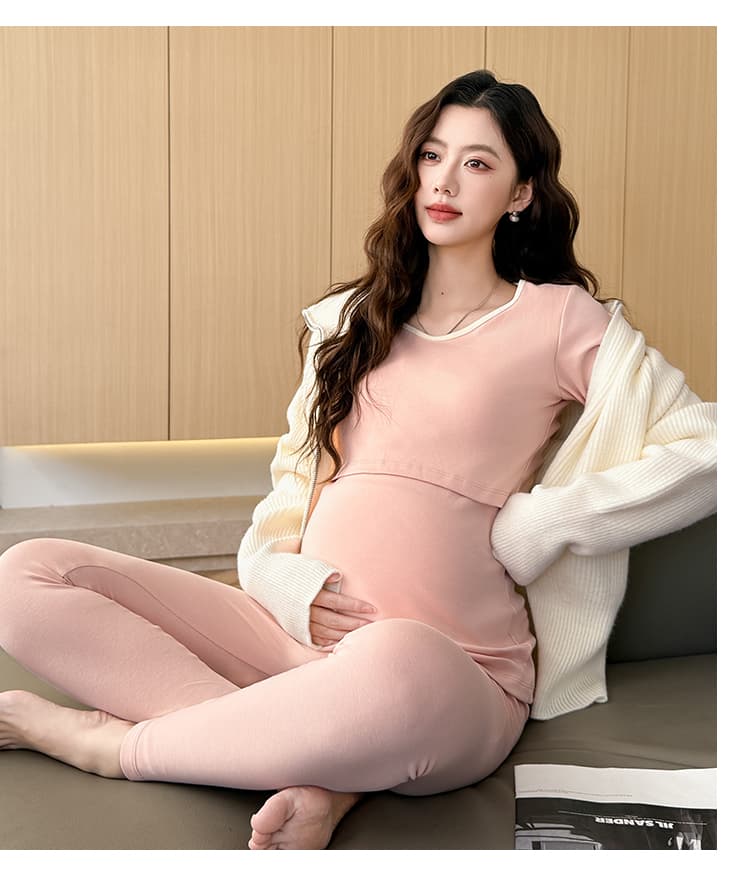 임산부 가을 의상 롱 바지 세트 순면 맨위 출산 후 먹이주기 잠옷 봄 가을 수유 따뜻한 옷 가을 겨울 달 서비스 상세 이미지 36