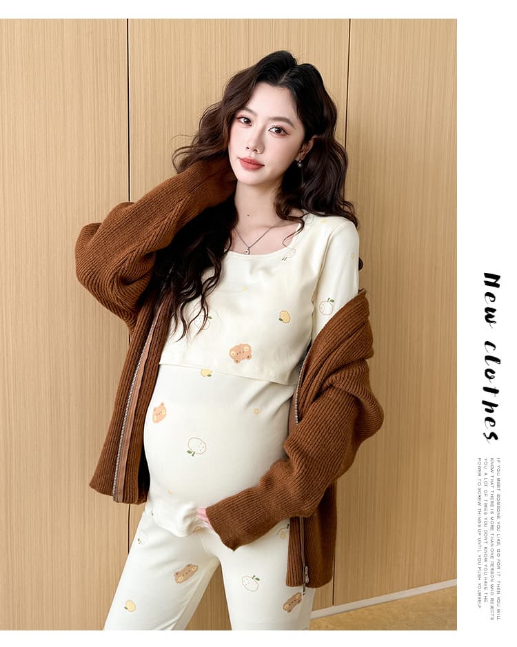 순면 수유 가을 의상 맨위 임산부 먹이주기 잠옷 가을과 겨울 언더 코트 인사이드 가져 가라. 열 속옷 세트 상세 이미지 15