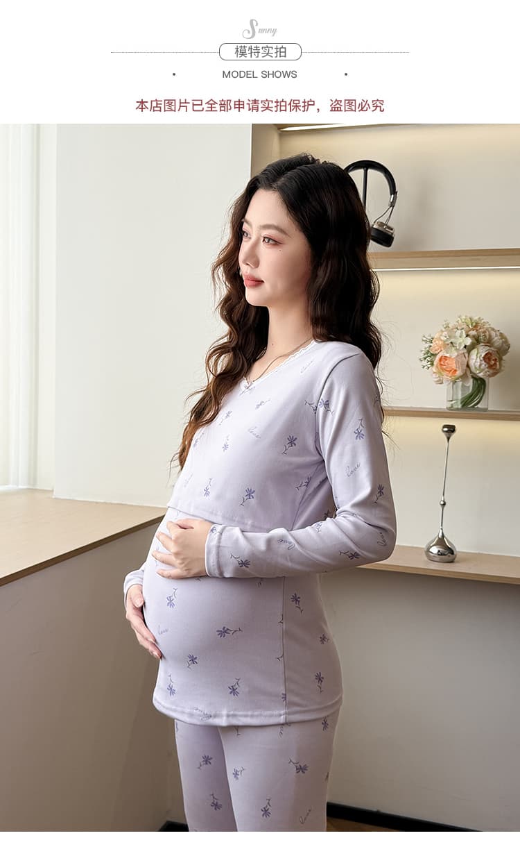 임산부 가을 의상 롱 바지 세트 가을 겨울 순면 열 속옷 임신 기간 출산 후 수유기 잠옷 달 서비스 빅 사이즈 상세 이미지 17