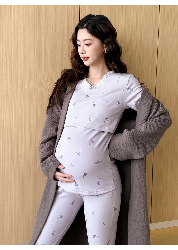 임산부 가을 의상 롱 바지 세트 가을 겨울 순면 열 속옷 임신 기간 출산 후 수유기 잠옷 달 서비스 빅 사이즈 상세 이미지 21