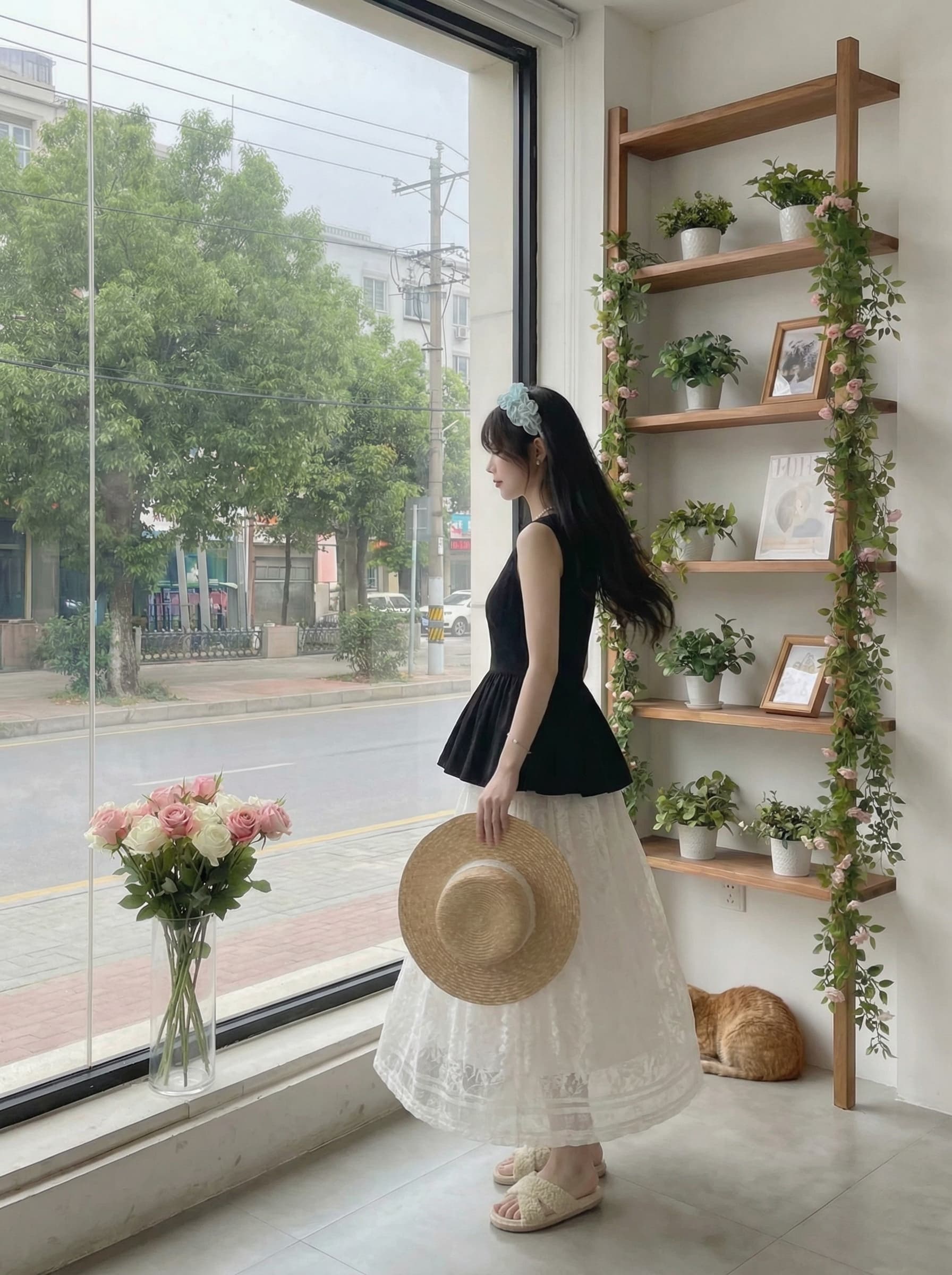 작은 적합한 맞춤 여름 오드리 여름 새로운 롱 코트 레이스 반신 롱 스커트 화이트 반신 스커트 여성 투피스 세트 이미지 3