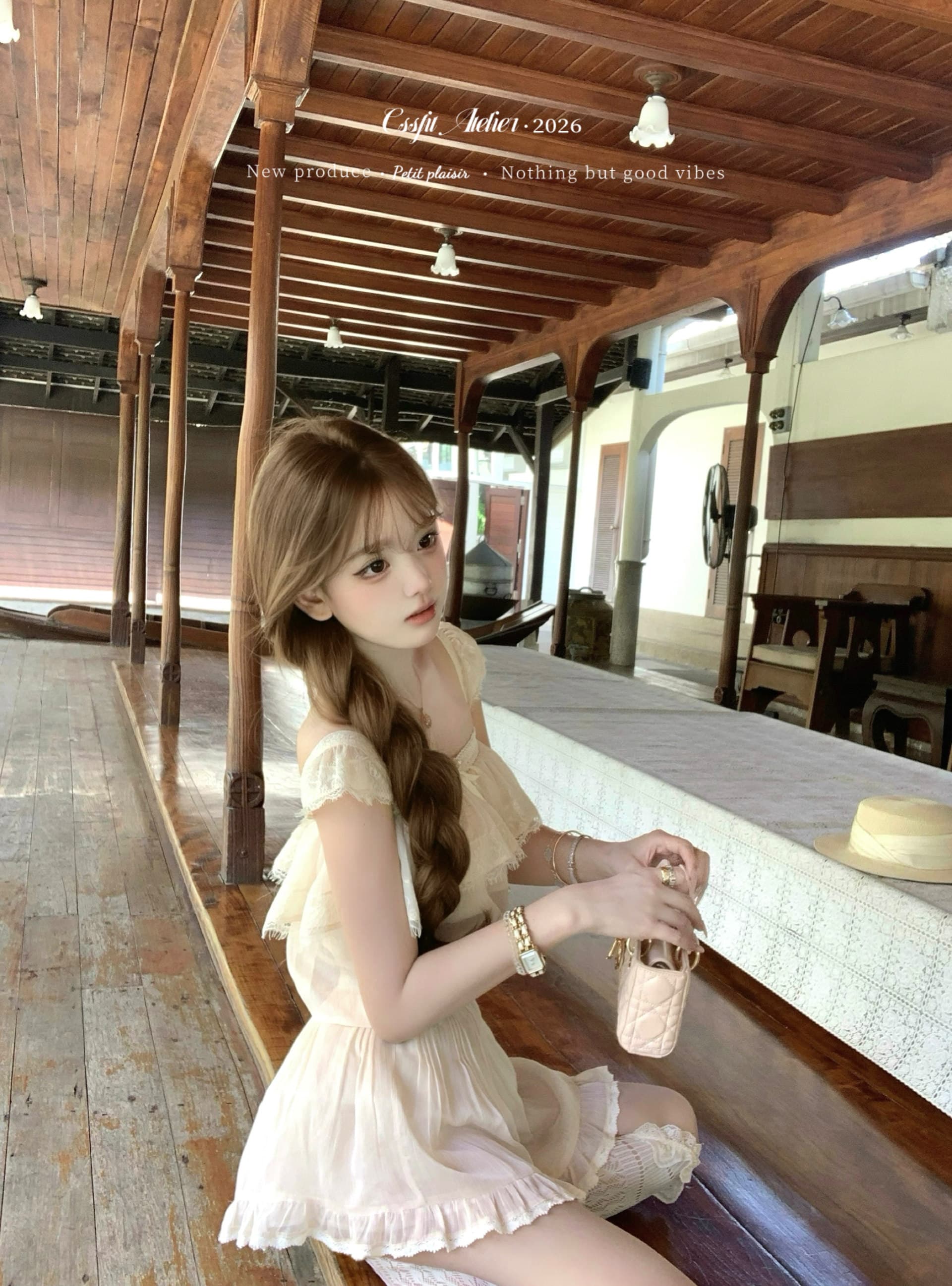늦게 우산 우산 26 ss 핑크색 산호초 편지 ch1oe 레이스 짧은 맨위 주름 롱 스커트 미니 스커트 세련된 세트 상세 이미지 14