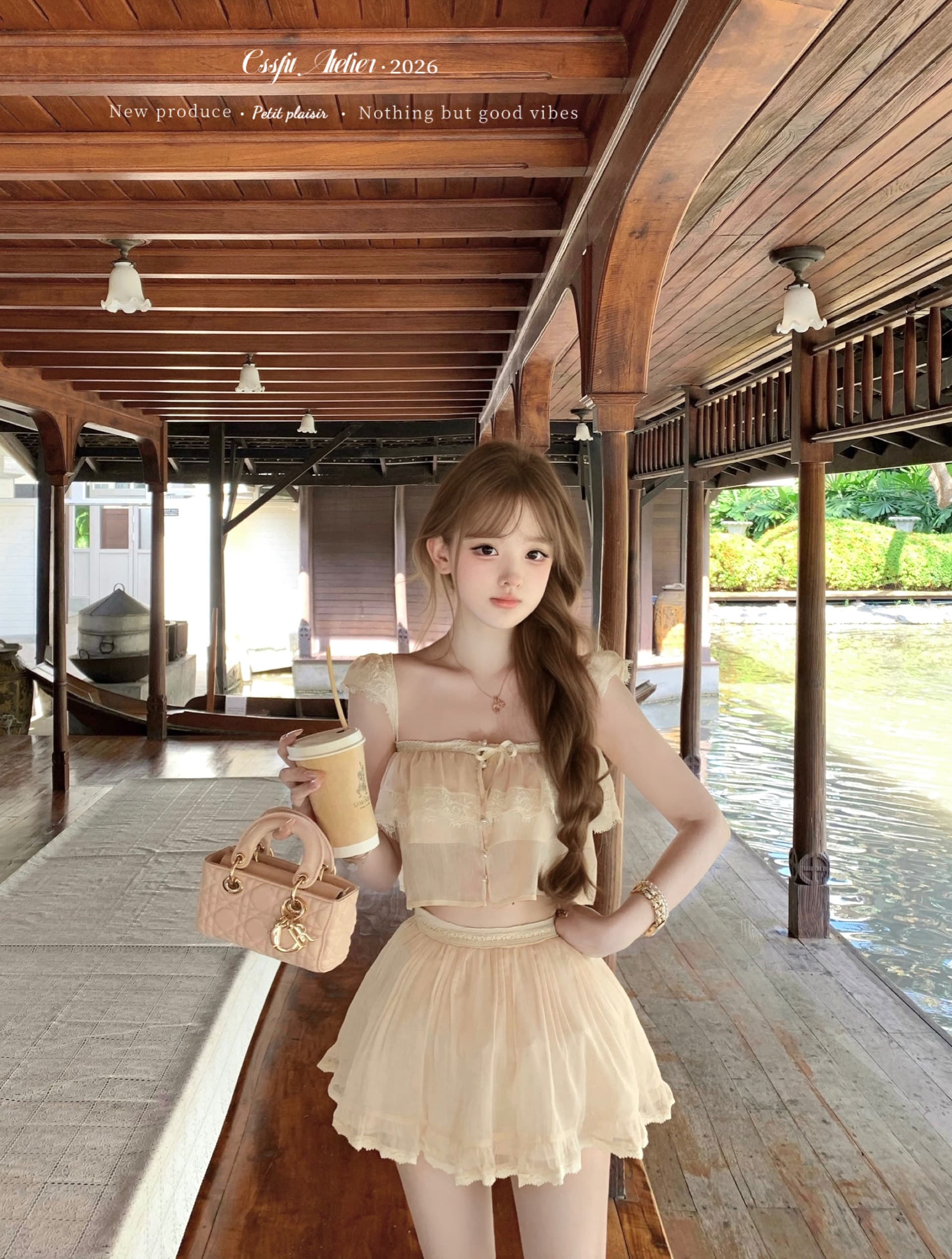 늦게 우산 우산 26 ss 핑크색 산호초 편지 ch1oe 레이스 짧은 맨위 주름 롱 스커트 미니 스커트 세련된 세트 상세 이미지 25