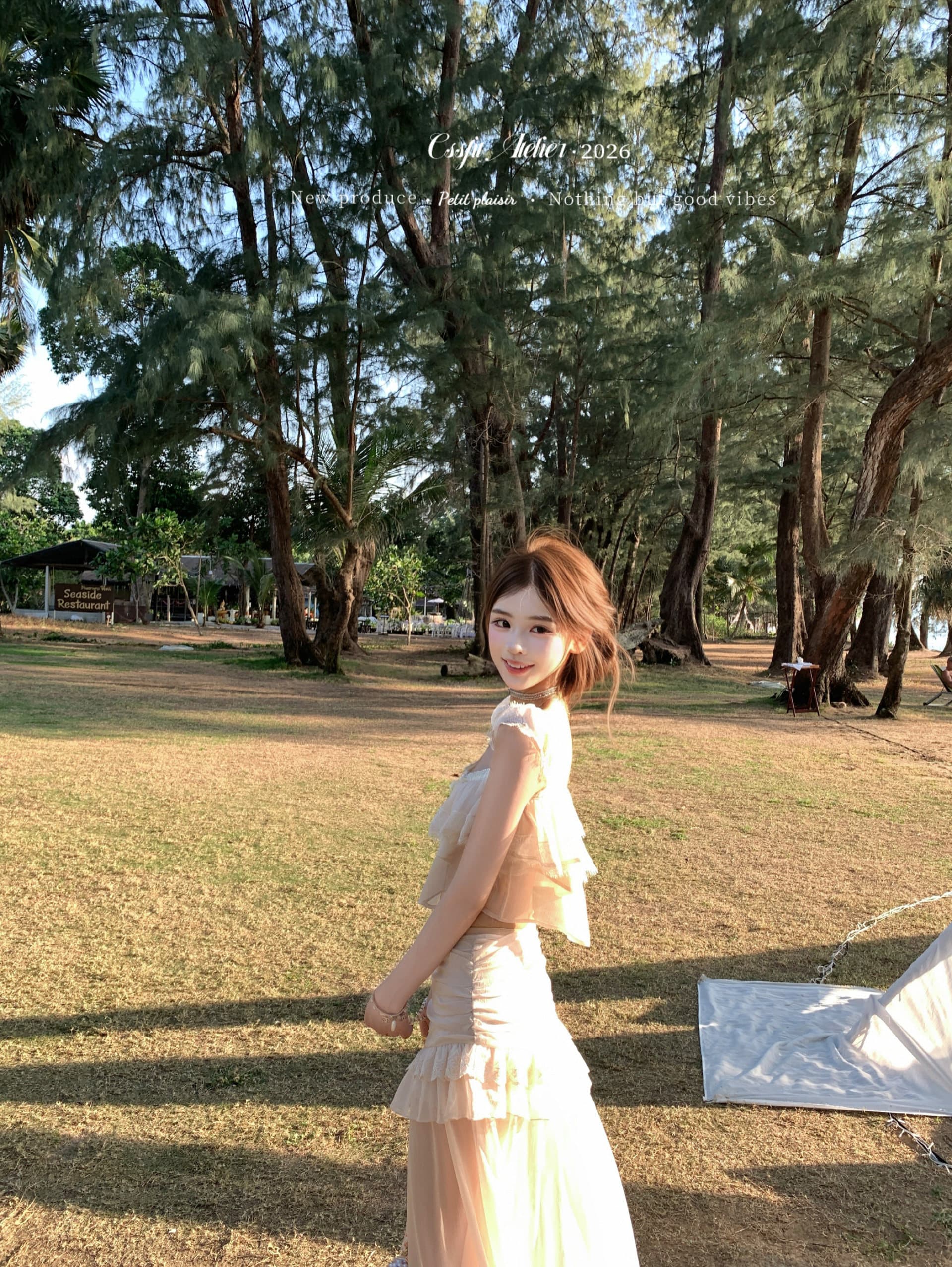 늦게 우산 우산 26 ss 핑크색 산호초 편지 ch1oe 레이스 짧은 맨위 주름 롱 스커트 미니 스커트 세련된 세트 상세 이미지 32
