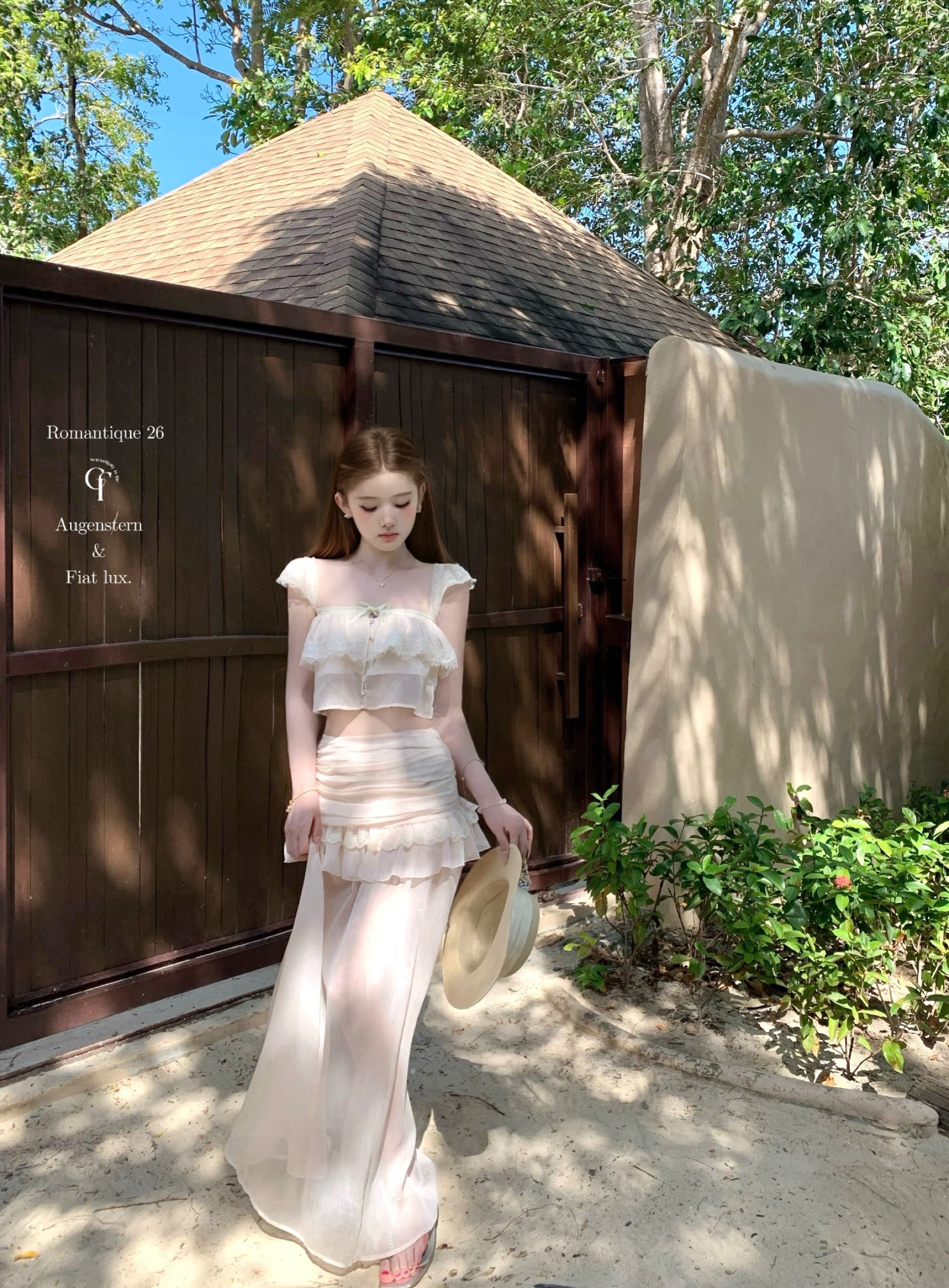 늦게 우산 우산 26 ss 핑크색 산호초 편지 ch1oe 레이스 짧은 맨위 주름 롱 스커트 미니 스커트 세련된 세트 상세 이미지 61