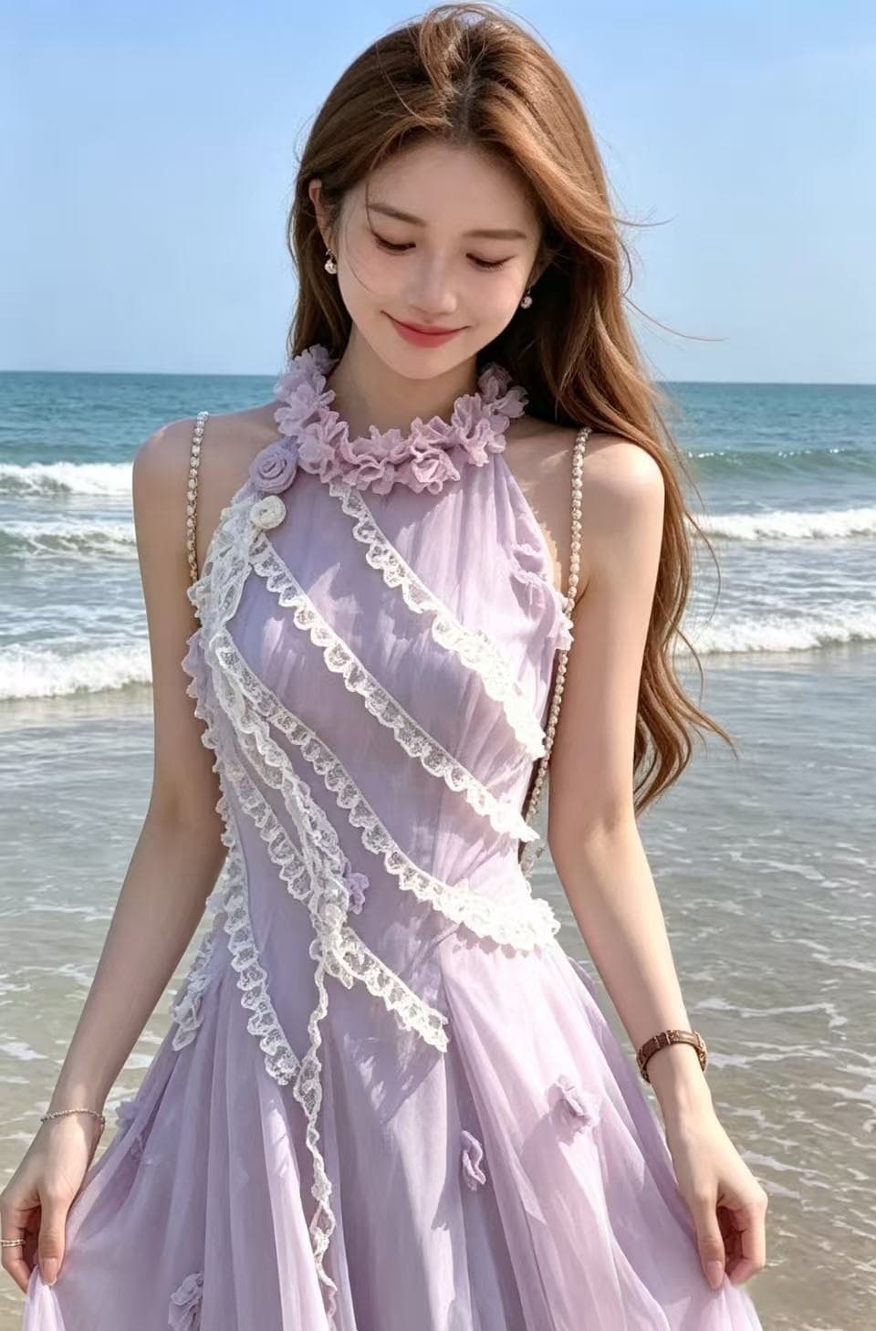 acaine 보라색 롱 코트 행침 목 슬립 여성 드레스 여름 프랑스식 레트로 몸매 가꾸기 슬림해 보이는 품격 치마 상세 이미지 3