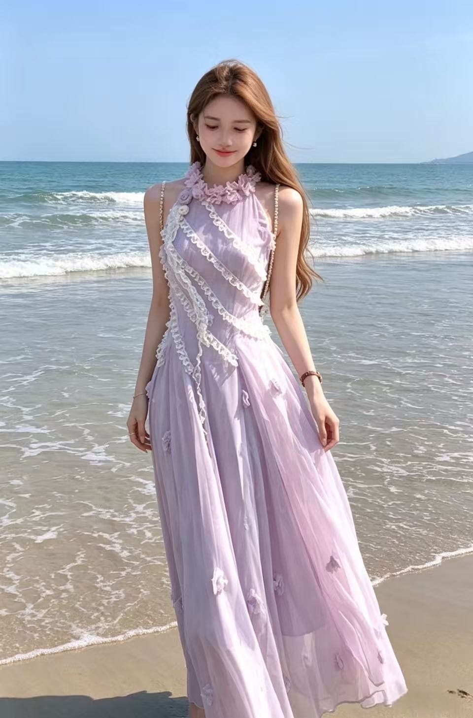 acaine 보라색 롱 코트 행침 목 슬립 여성 드레스 여름 프랑스식 레트로 몸매 가꾸기 슬림해 보이는 품격 치마 상세 이미지 6