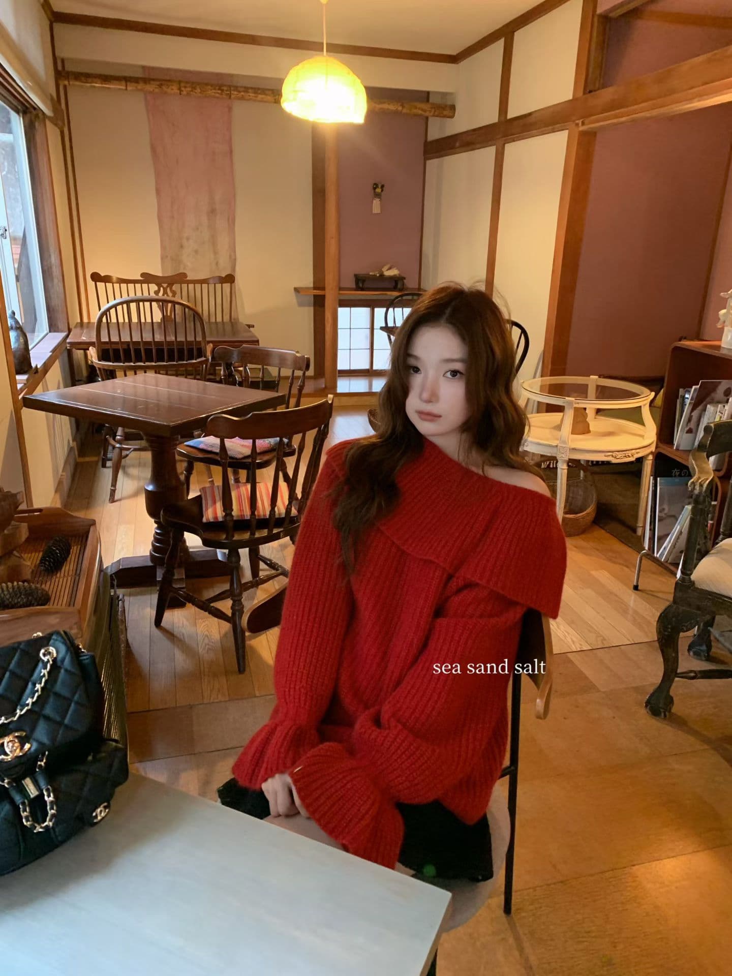 sea sand salt 진짜 hin 아름다움 hin 있음 질감 연례 회의 시리즈 프릴 비스듬한 어깨 스웨터 상세 이미지 10