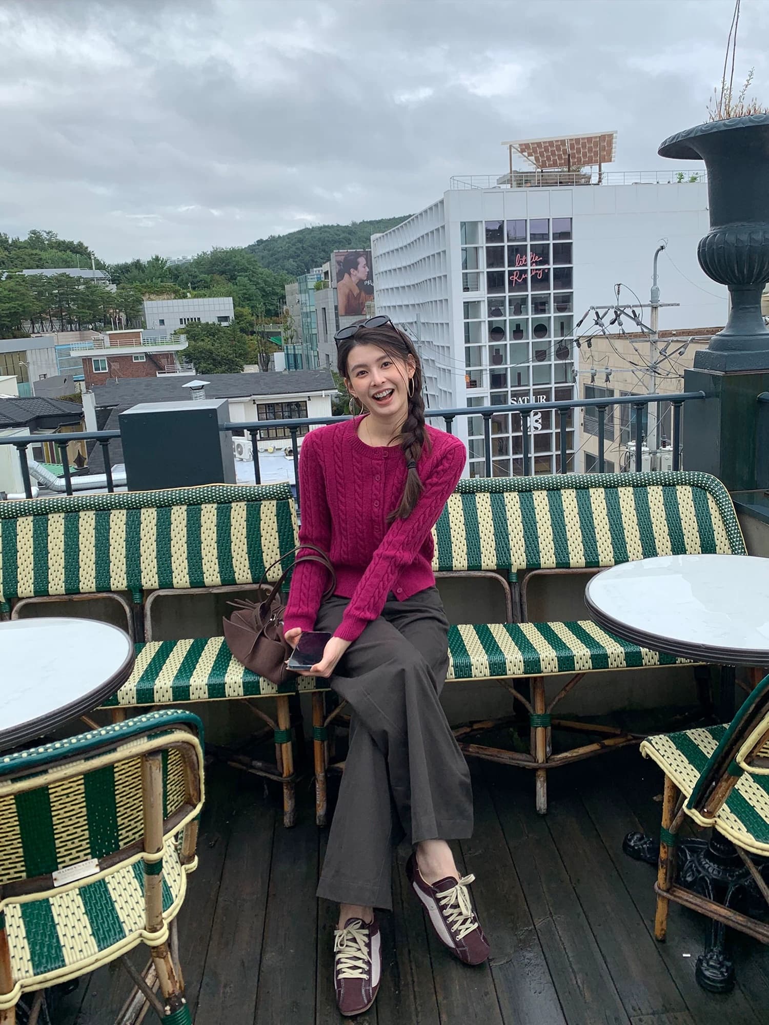 pusumede 调性 꽈배기 세로 줄무늬 스웨터 오픈 가디건 여성 코트 몸매 가꾸기 라운드 넥 긴팔 니트 맨위 이미지 4