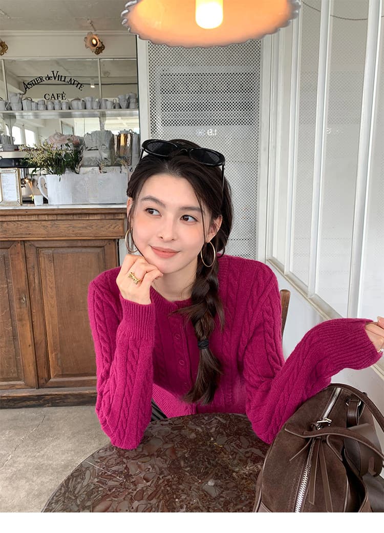 pusumede 调性 꽈배기 세로 줄무늬 스웨터 오픈 가디건 여성 코트 몸매 가꾸기 라운드 넥 긴팔 니트 맨위 상세 이미지 23
