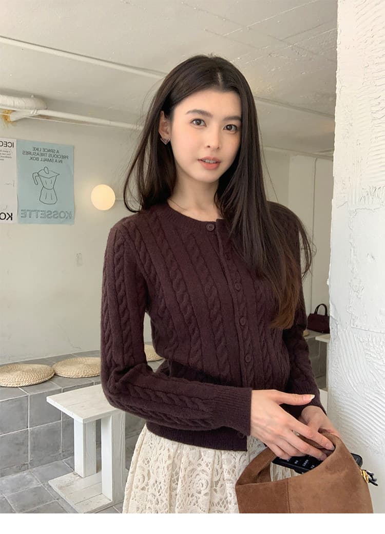 pusumede 调性 꽈배기 세로 줄무늬 스웨터 오픈 가디건 여성 코트 몸매 가꾸기 라운드 넥 긴팔 니트 맨위 상세 이미지 47
