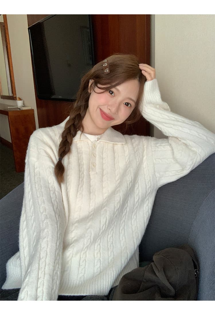 토지 작은 그룹 달콤함 꽈배기 스웨터 2026 가을 한 부서 품격 레트로 부드러운 느긋한 미니멀리즘 재킷 맨위 상세 이미지 22