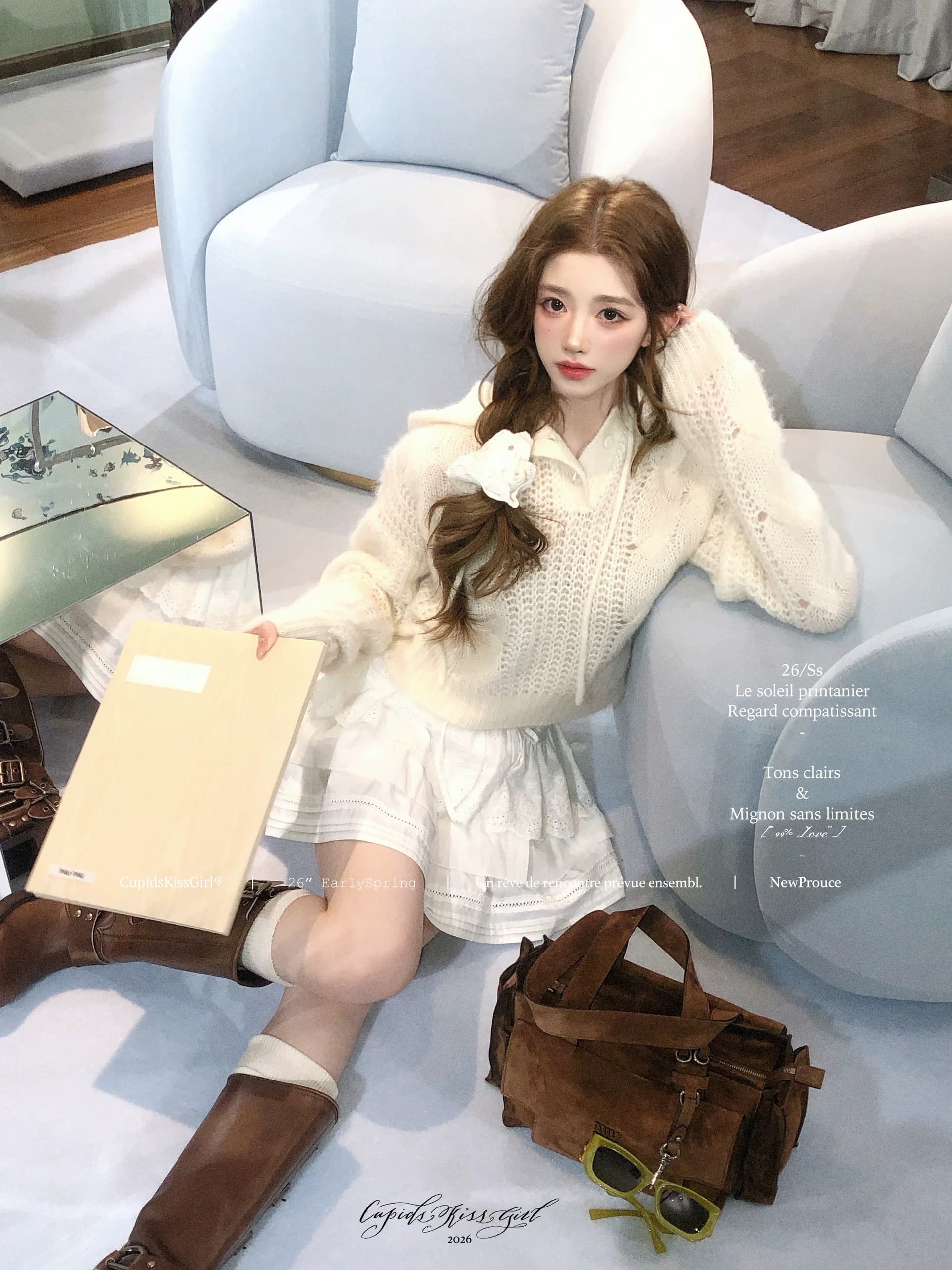 csk 큐피드 한 스타일 소녀 낭만주의 양 낙타 양모 두꺼운 바늘 꽈배기 스웨터 2026 가을 니트 스웨터 이미지 2
