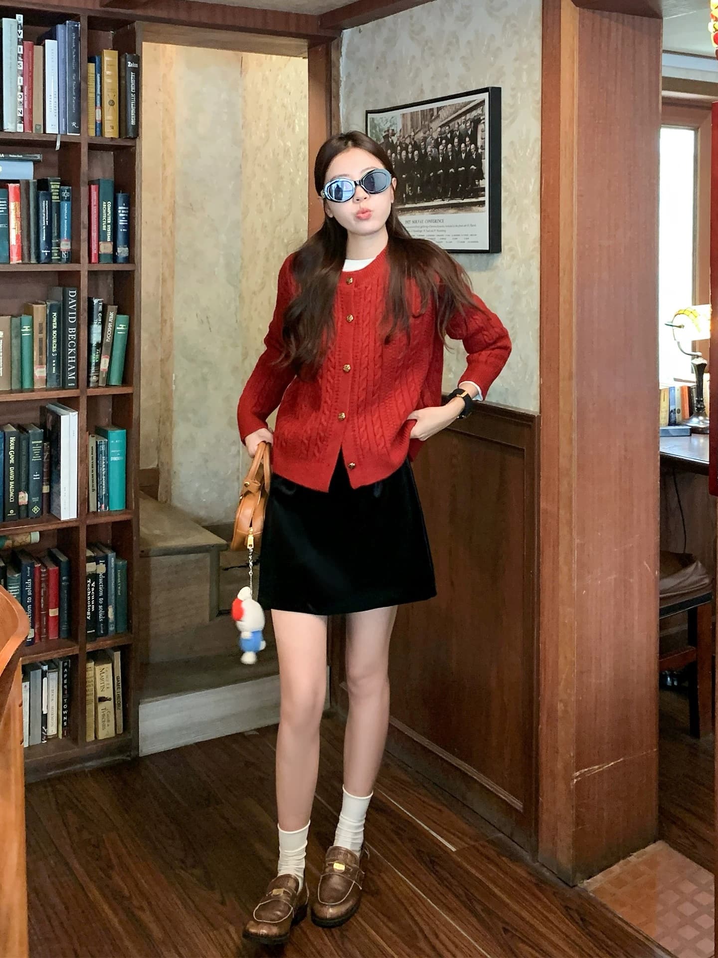 한 번 작은 짭짤한 한 부서 꽈배기 스웨터 여성 코트 가을 겨울철 루즈핏 느긋한 바람 작은 키 니트 오픈 가디건 맨위 이미지 3