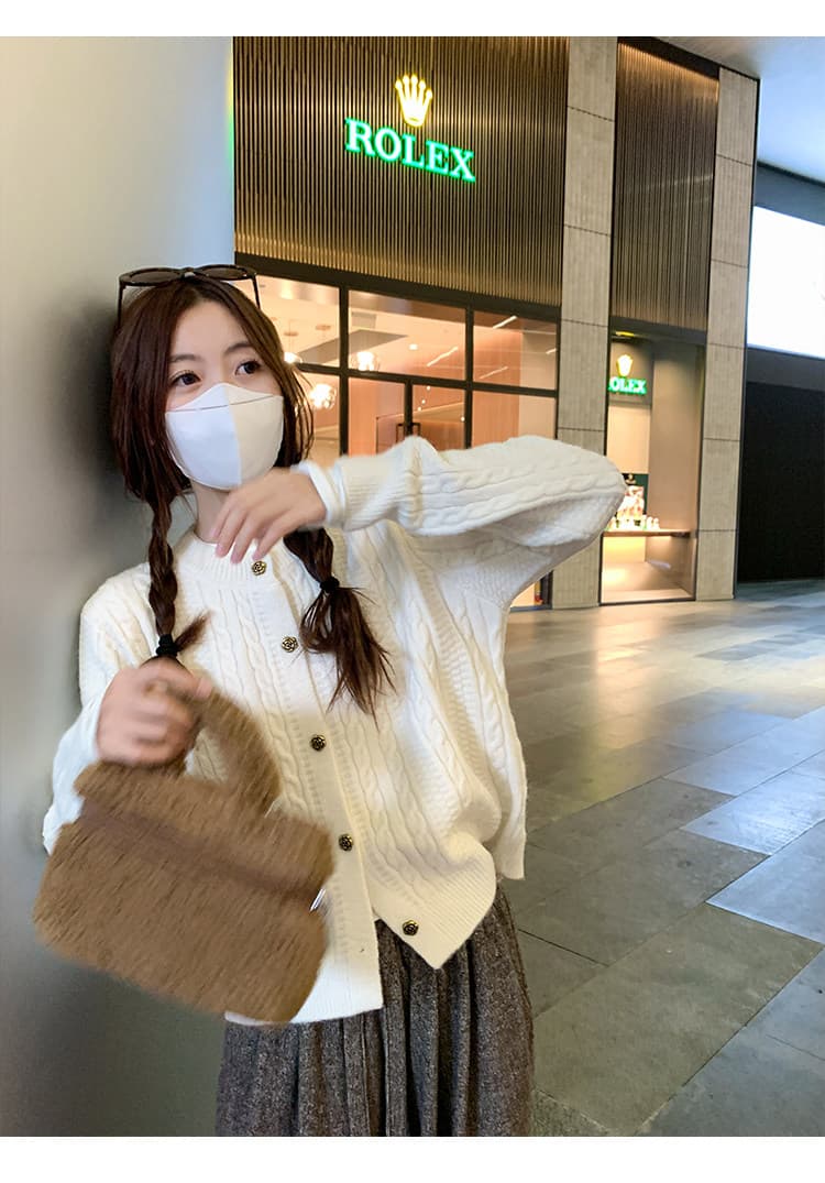 한 번 작은 짭짤한 한 부서 꽈배기 스웨터 여성 코트 가을 겨울철 루즈핏 느긋한 바람 작은 키 니트 오픈 가디건 맨위 상세 이미지 15