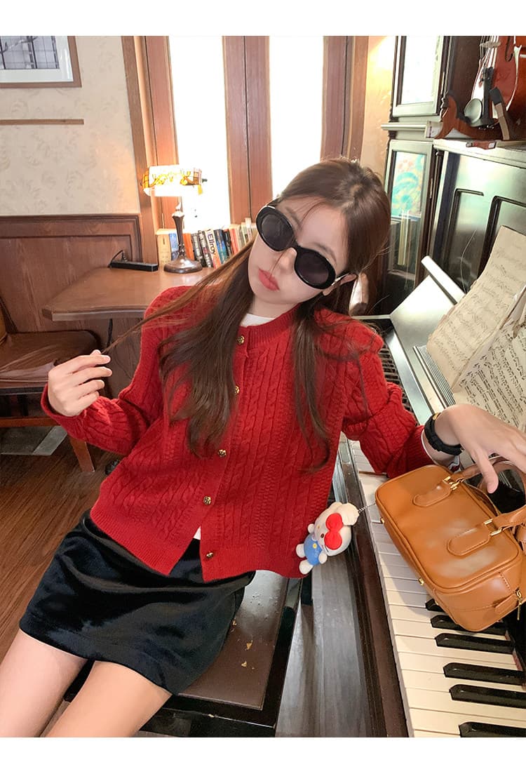한 번 작은 짭짤한 한 부서 꽈배기 스웨터 여성 코트 가을 겨울철 루즈핏 느긋한 바람 작은 키 니트 오픈 가디건 맨위 상세 이미지 17