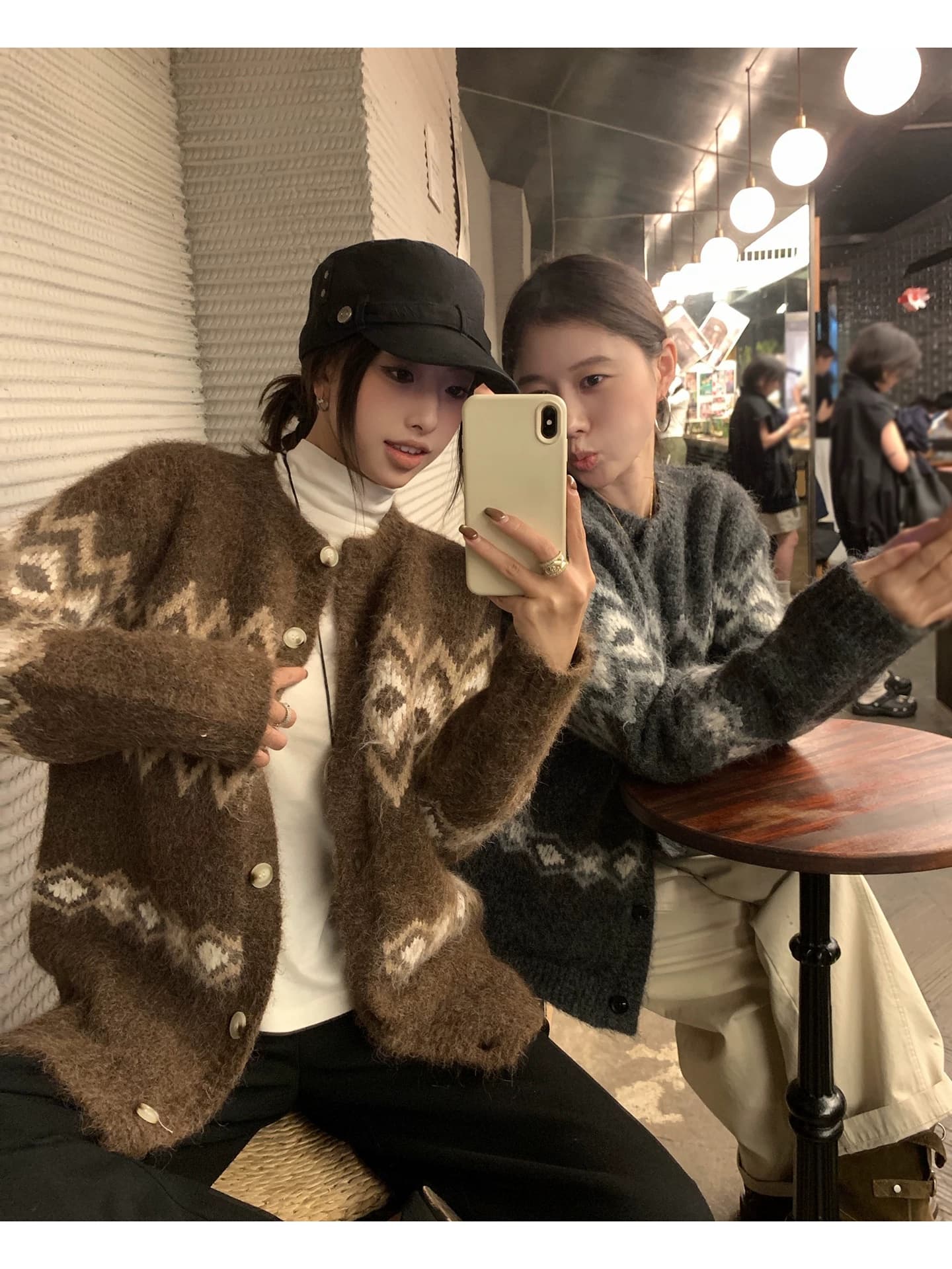 ekool 양모 공정한 섬 자카드 스웨터 오픈 가디건 여성 겨울 두꺼운 루즈핏 다용도 슬림해 보이는 니트 재킷 이미지 2