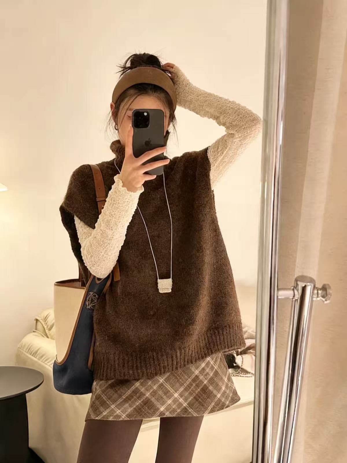 daqianwithu 한 부서 터틀넥 조끼 스웨터 여자 느긋한 느슨함 센스 다용도 스택 착용 민소매 맨위 상세 이미지 3