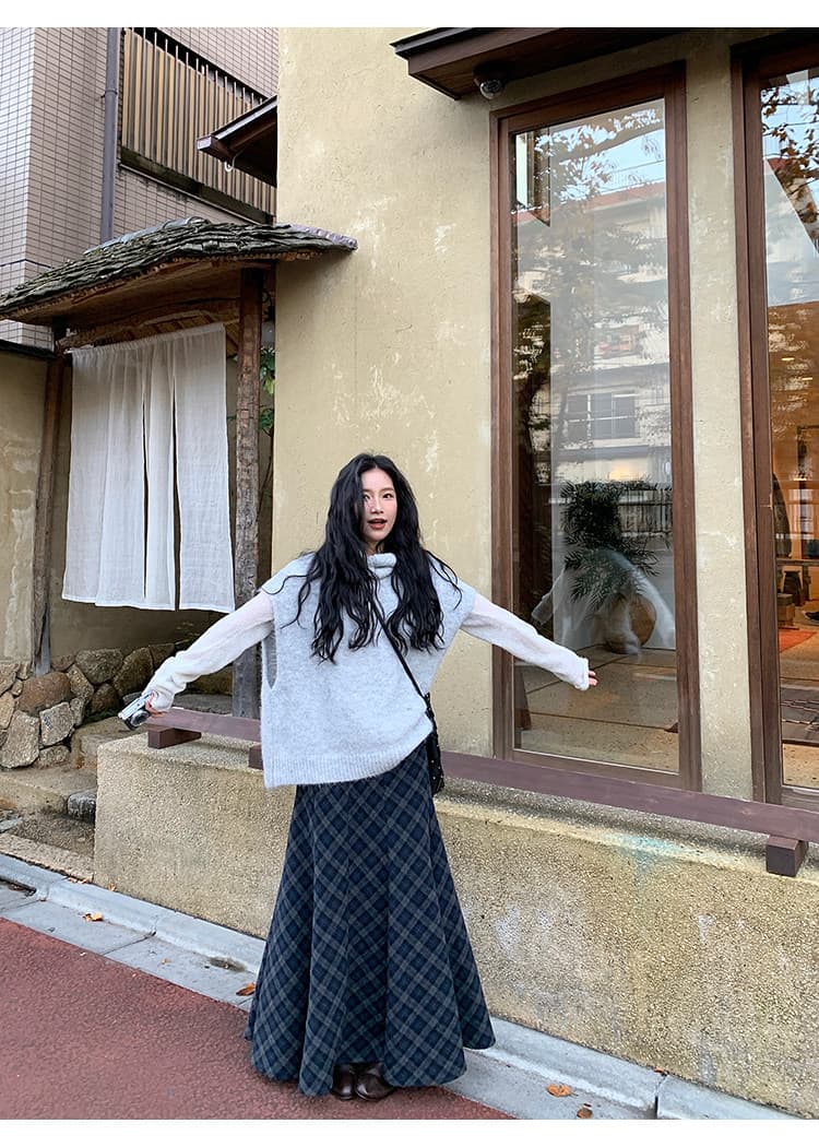 daqianwithu 한 부서 터틀넥 조끼 스웨터 여자 느긋한 느슨함 센스 다용도 스택 착용 민소매 맨위 상세 이미지 23