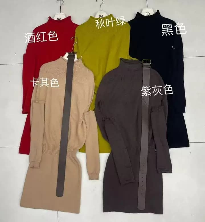 yoli 장 宥 이익 가을의 날 아름다움 브라운 반하이넥 긴팔 드레스 여성 겨울 레트로 몸매 가꾸기 슬림해 보이는 미니 스커트 이미지 2