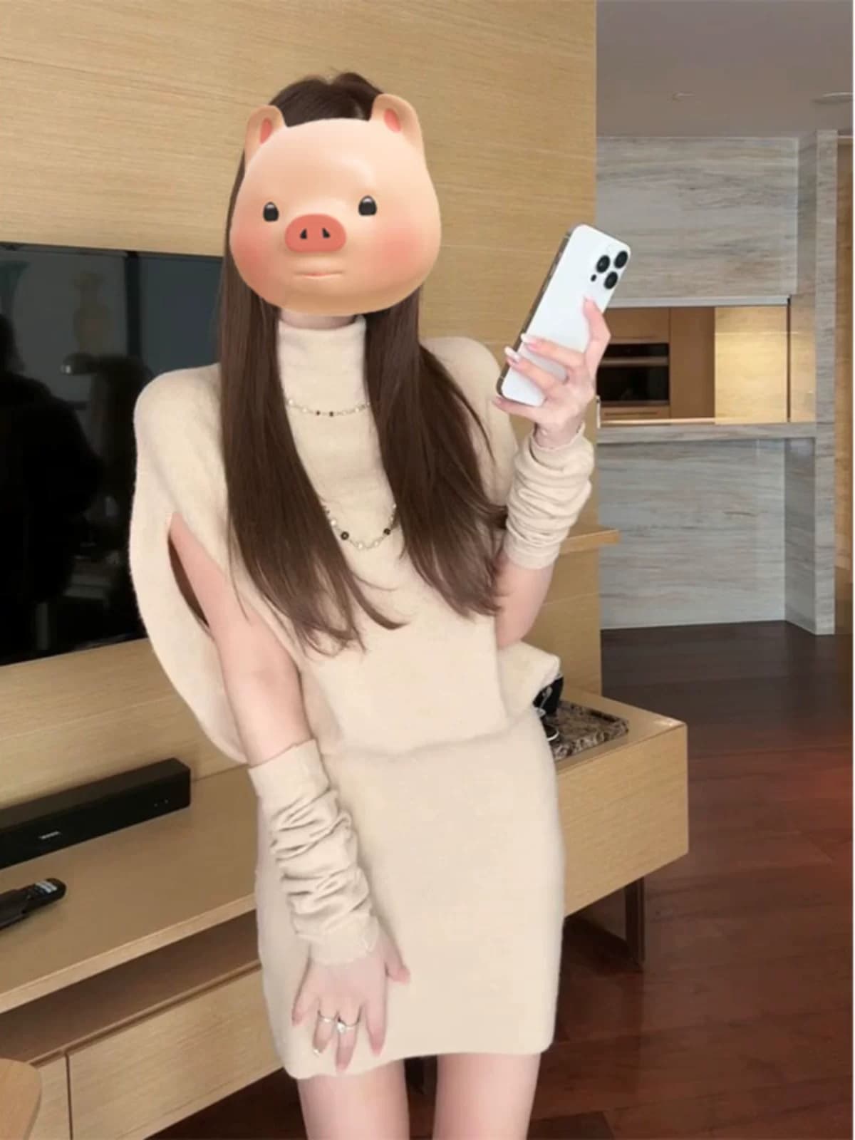 프랑스식 터틀넥 배트윙 소매 망토 만나는 니트 여성 드레스 가을 몸매 가꾸기 허리 수축 인사이드 가져 가라. 타이트 스커트 짧은 치마